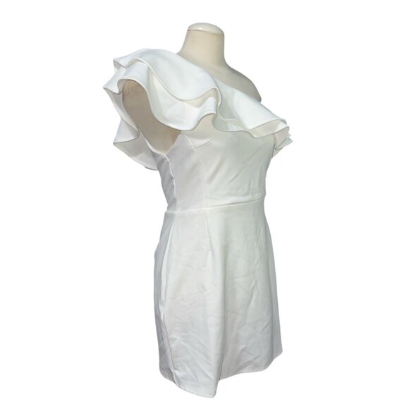Lulus Enticing Behavior White Ruffled One-Shoulder Mini Dress Sz Large White - Picture 12 of 13